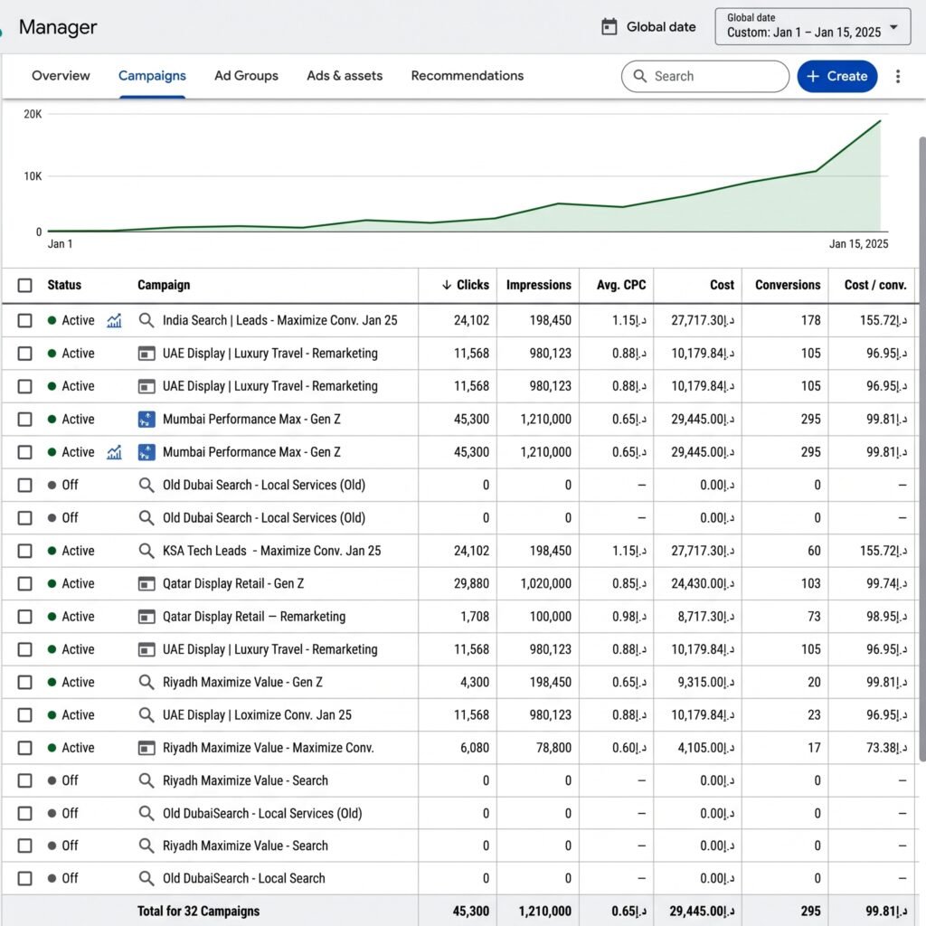 Google Ads Ads Manager dashboard – social media marketing portfolio by Ali Faraz