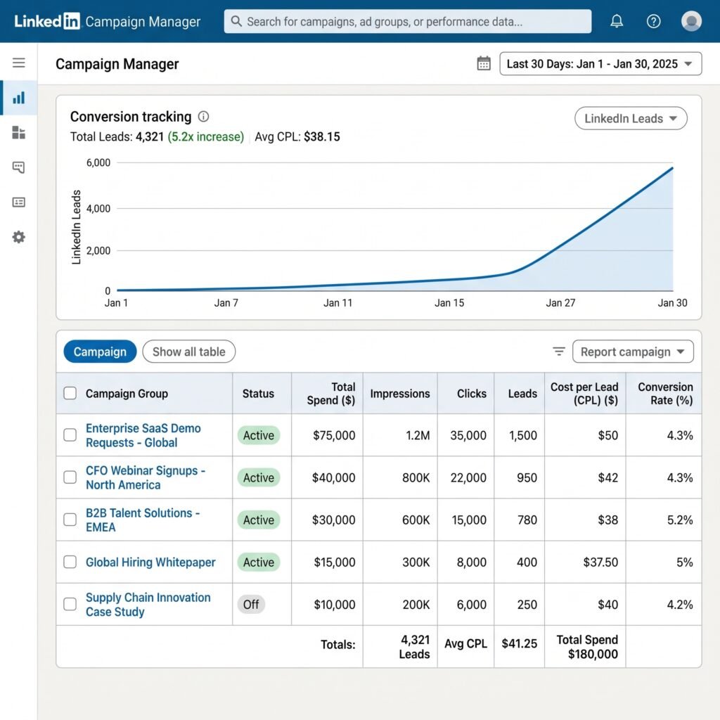 LinkedIn Ads Manager Live Results Image-social media marketing case studies