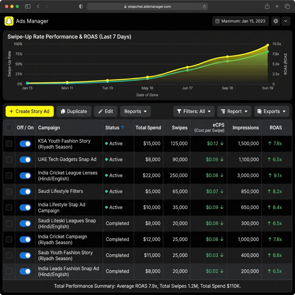 Snapchat Ads Manager Live Results Image-social media marketing case studies