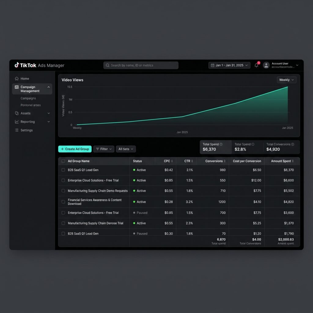 TikTok Ads Ads Manager dashboard – social media marketing portfolio by Ali Faraz